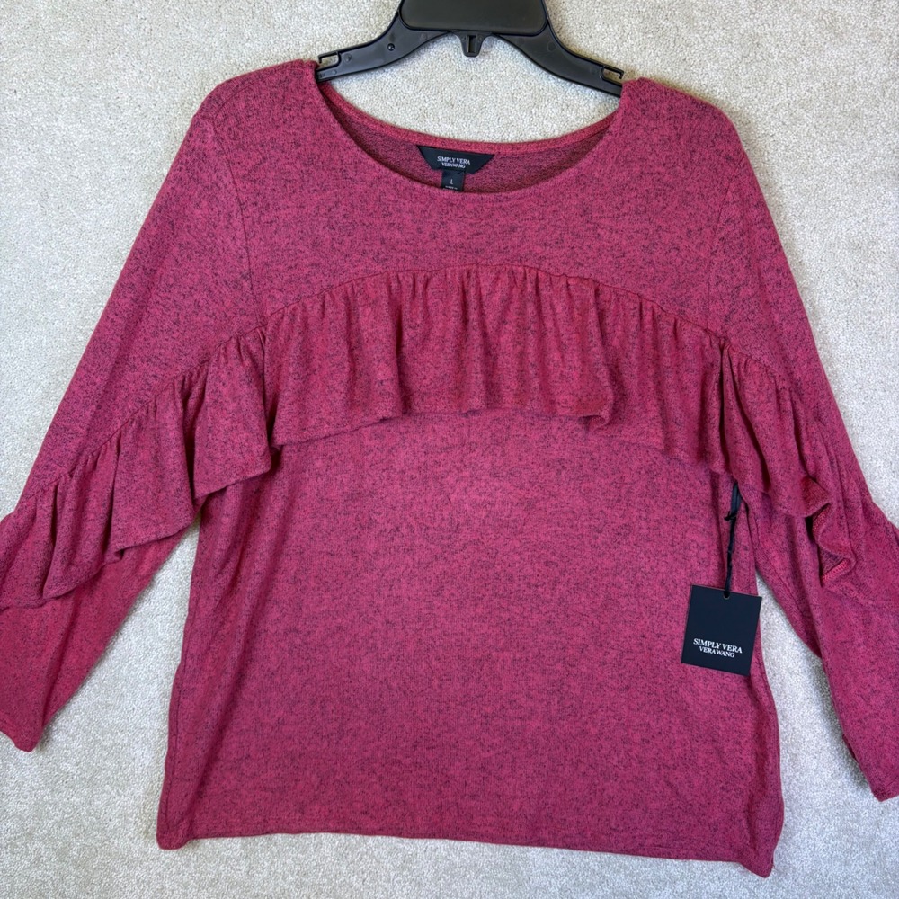 Simply Vera Vera Wang Ruffle Cozy Top Women Large Pink Watermelon WV14K123RS NEW